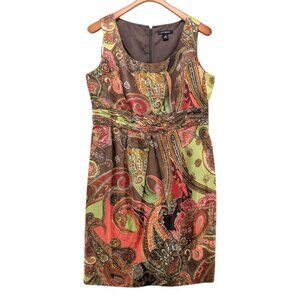 Le Bos Sheath Dress Multicolor Paisley Sleeveless Pleated Knee Length Size 12